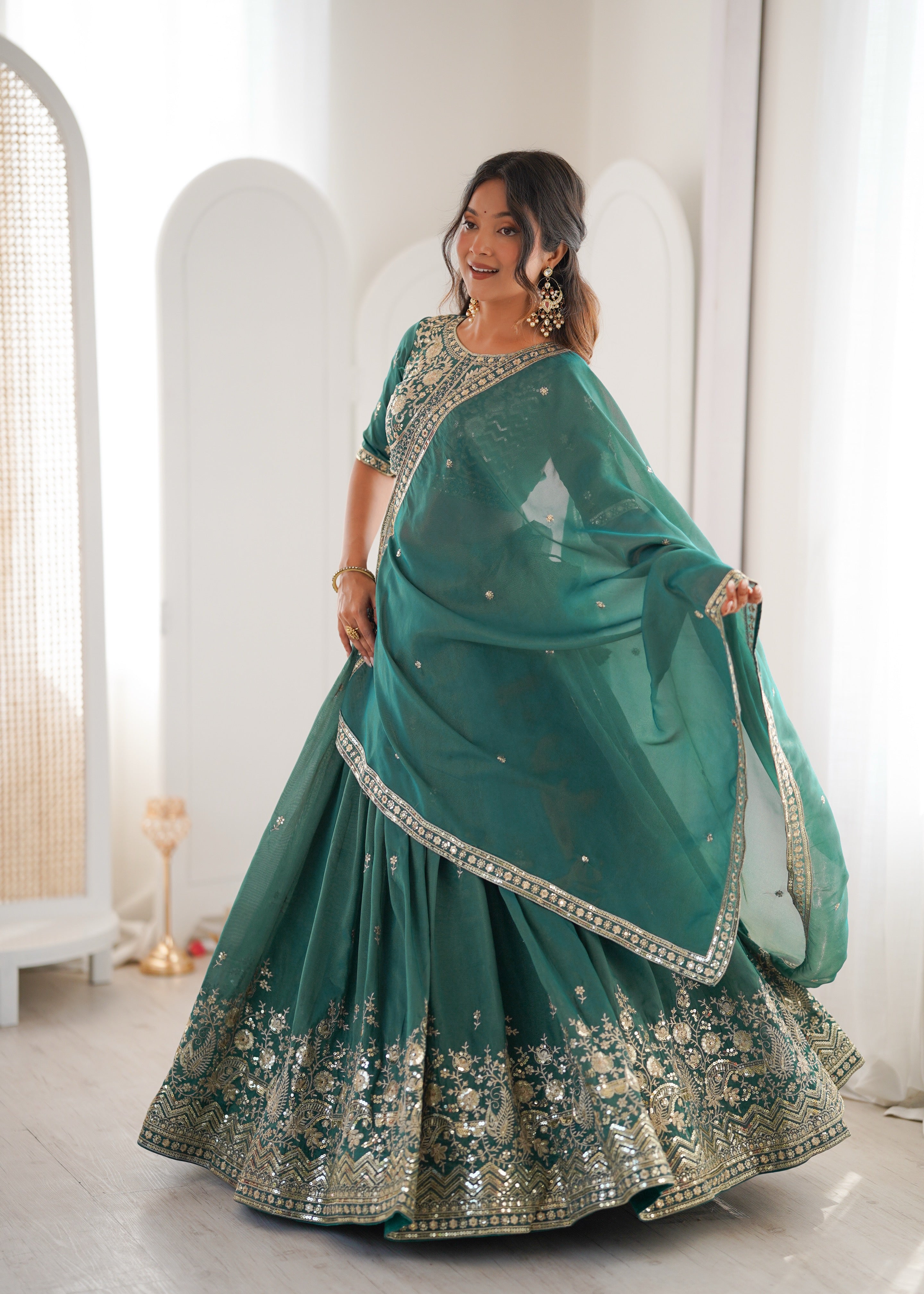 Sea Green Tussar Silk Lehenga Choli with Designer Dupatta | Festive & Wedding Wear