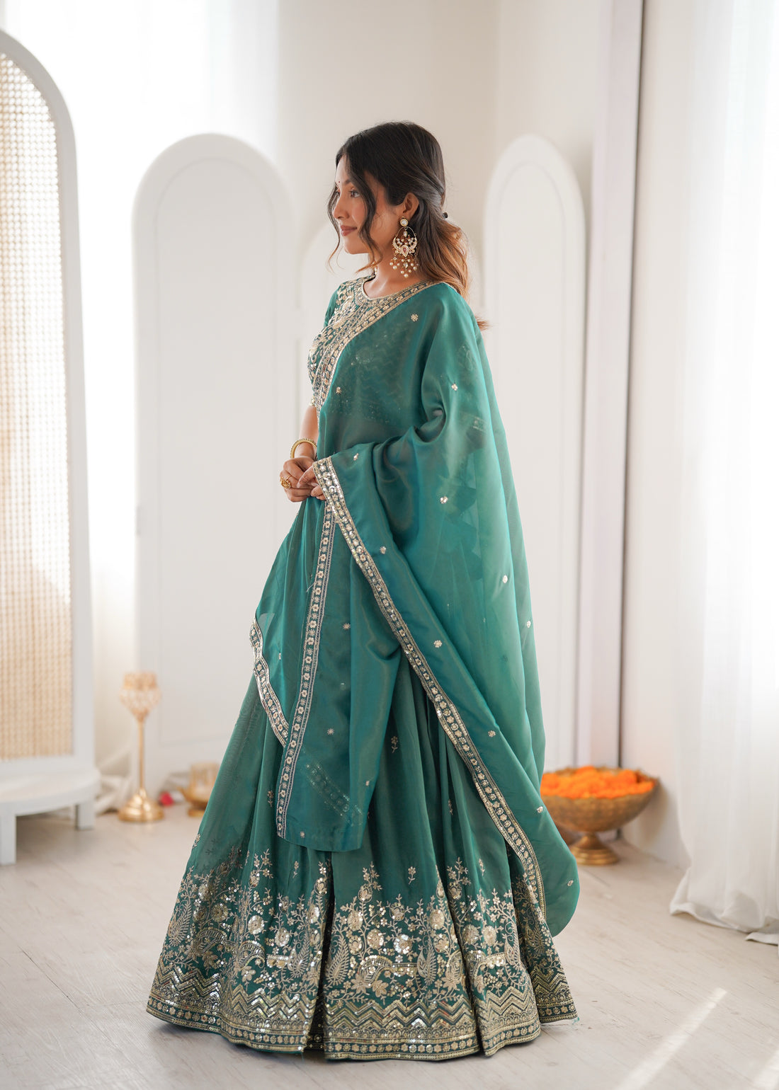 Sea Green Tussar Silk Lehenga Choli with Designer Dupatta | Festive & Wedding Wear