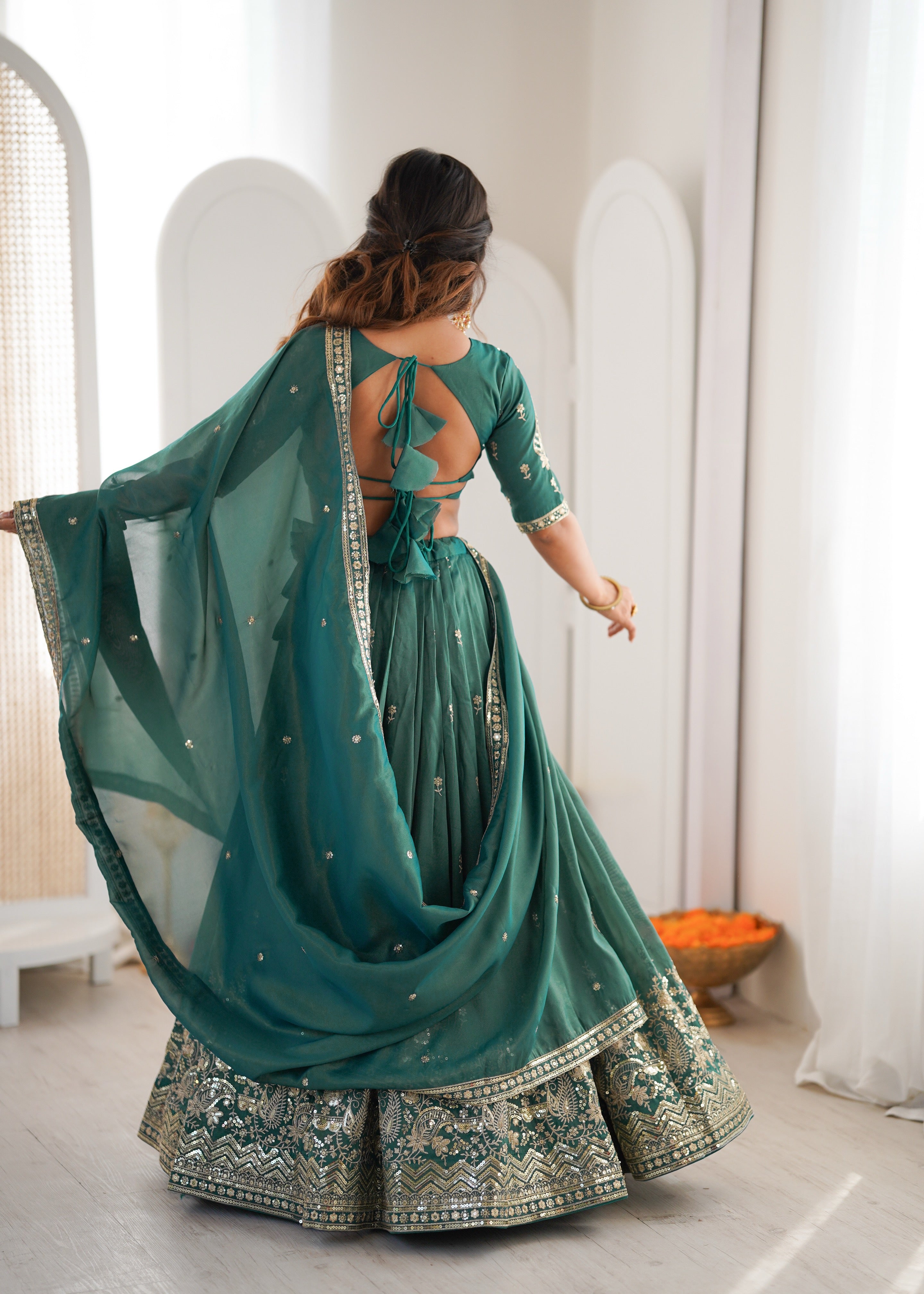 Sea Green Tussar Silk Lehenga Choli with Designer Dupatta | Festive & Wedding Wear