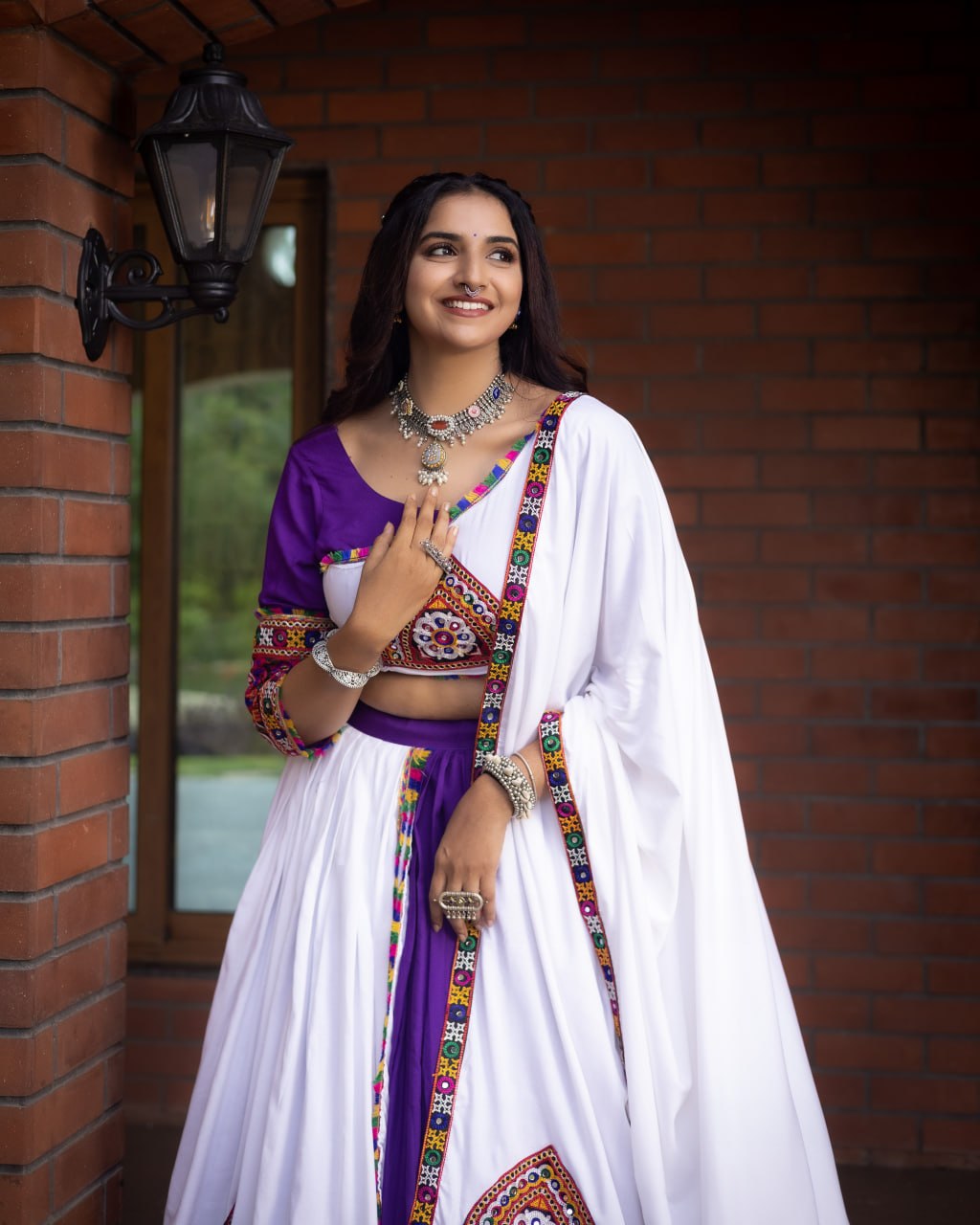 Women's Pure Rayon Cotton Purple Navratri Lehenga Choli Set with Gamthi Work, Mirror Work & Dupatta | Fully Stitched Garba Dress