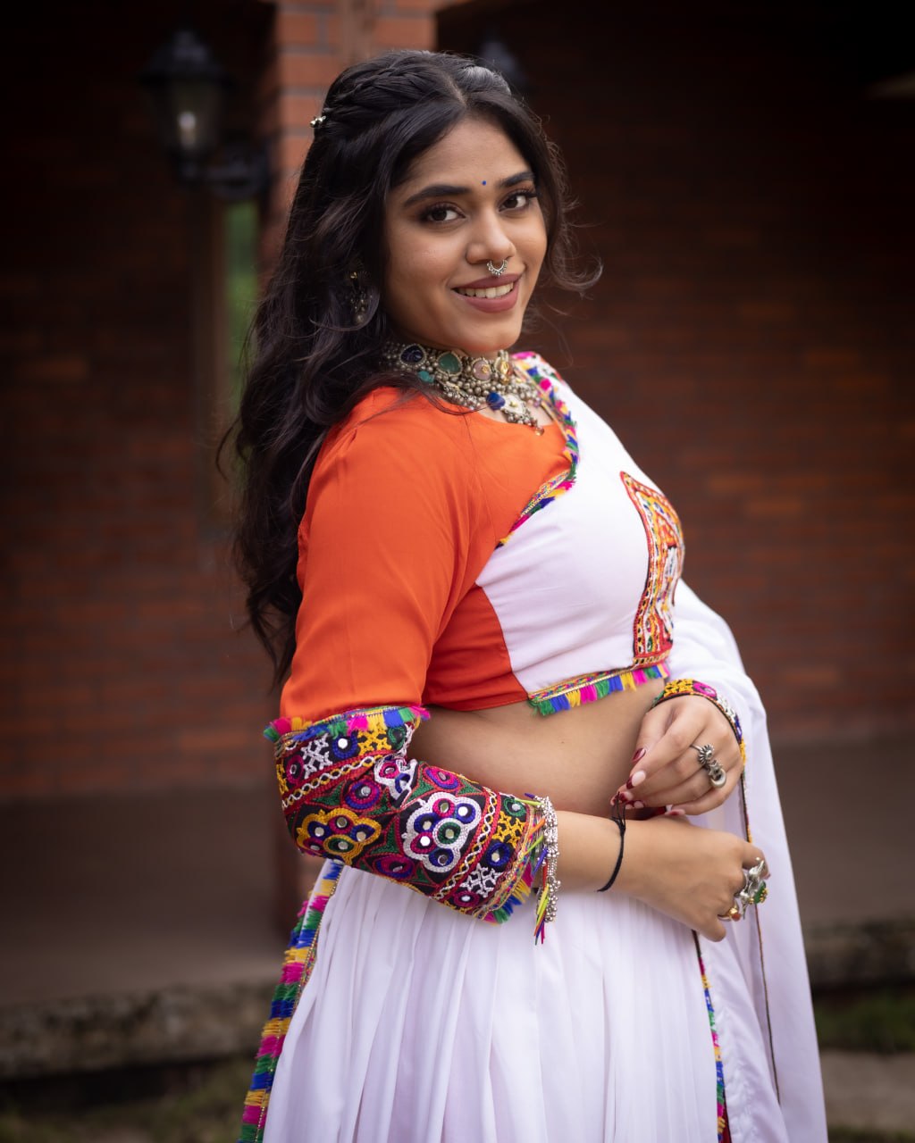 Women's Pure Rayon Cotton Navratri Lehenga Choli Set with Gamthi Work, Mirror Work & Dupatta | Fully Stitched Garba Dress
