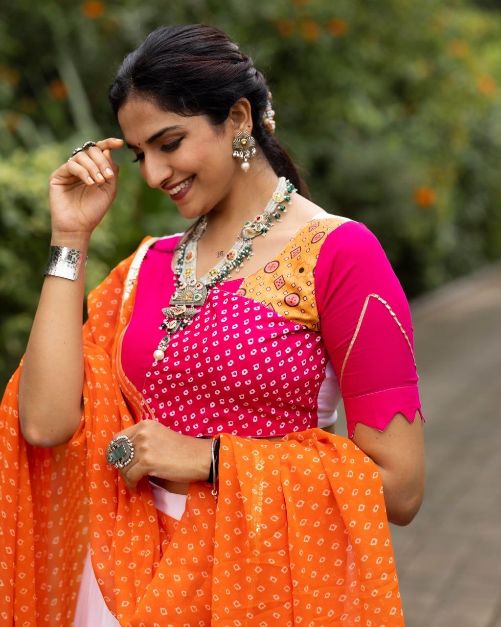 Women's White Orange Cherry Pink Rayon Cotton Chaniya Choli with Leheriya Dupatta | Navratri, Garba & Festive Wear