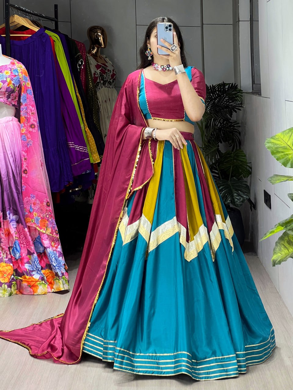Designer Chinon Lehenga Choli for Women | Fully Stitched Multicolor Wedding & Festive Lehenga Set with Dupatta
