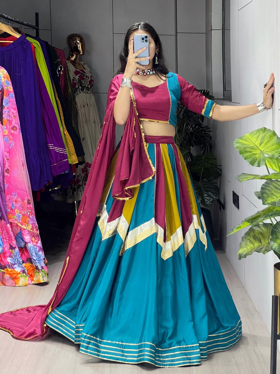 Designer Chinon Lehenga Choli for Women | Fully Stitched Multicolor Wedding & Festive Lehenga Set with Dupatta