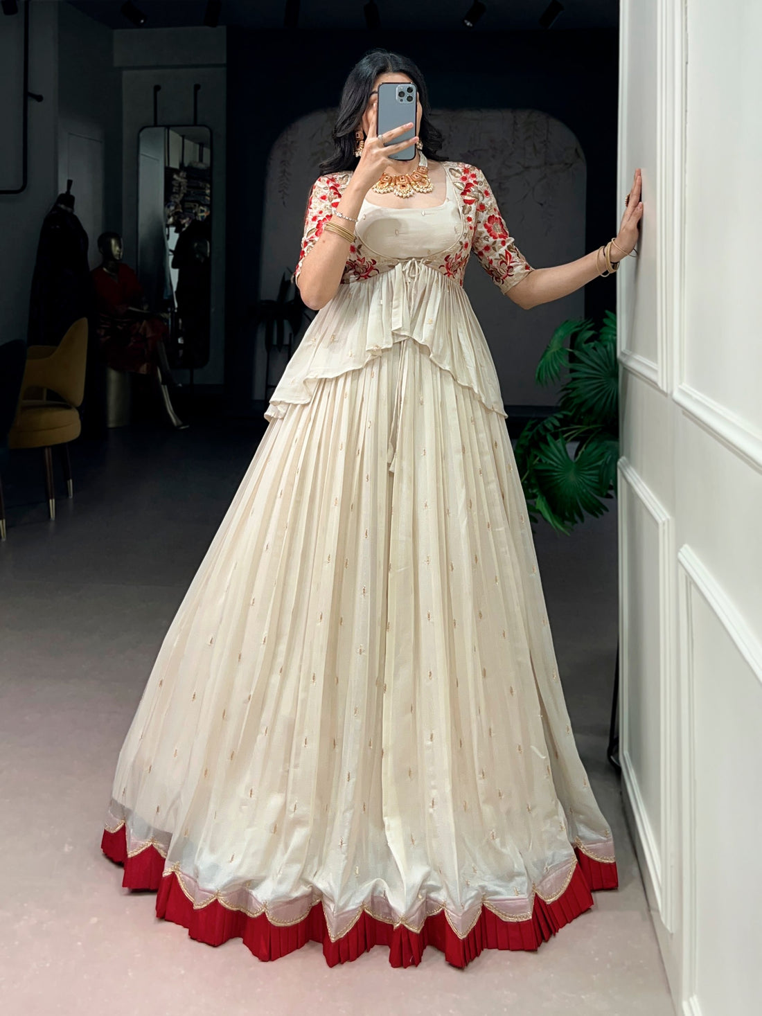 Ivory White Embroidered Lehenga Co-Ord Set with Peplum Koti for Women
