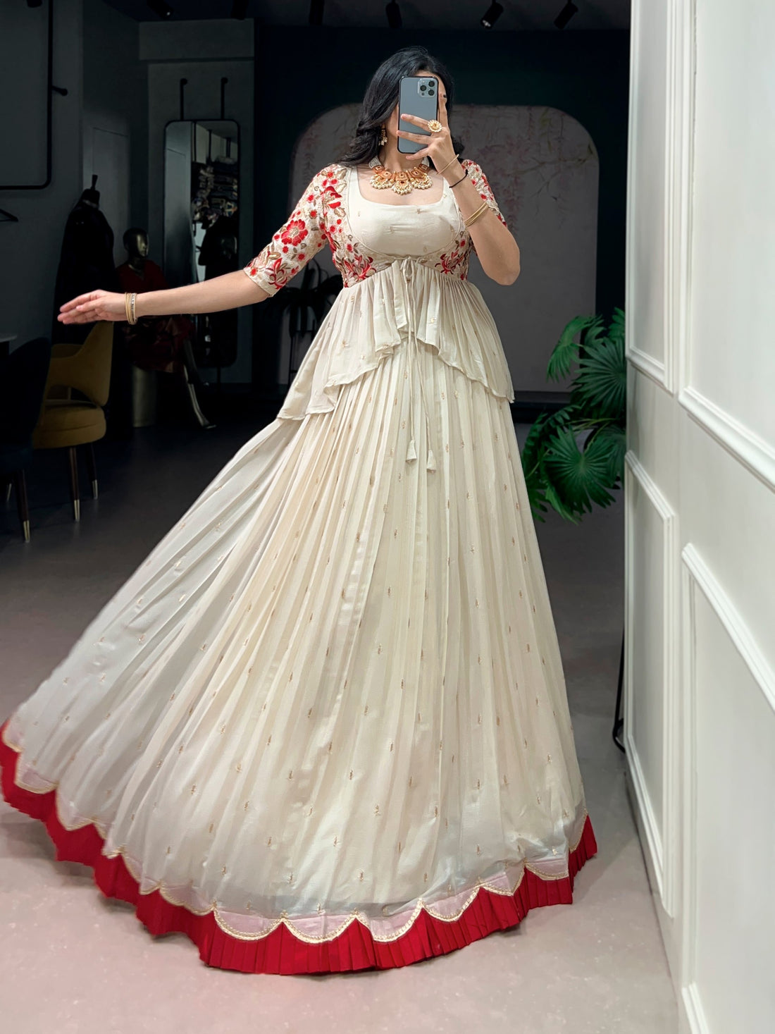 Ivory White Embroidered Lehenga Co-Ord Set with Peplum Koti for Women