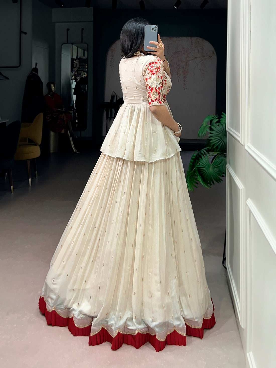 Ivory White Embroidered Lehenga Co-Ord Set with Peplum Koti for Women