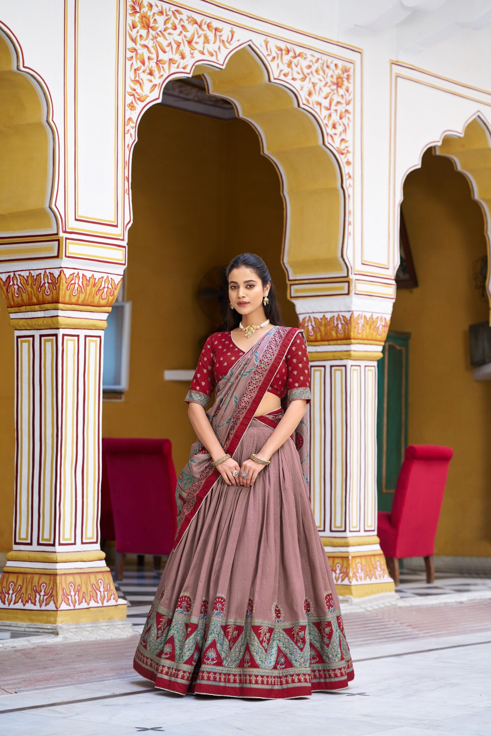 Clothendy Regal Maroon & Mauve Tasar Silk Lehenga Choli Set