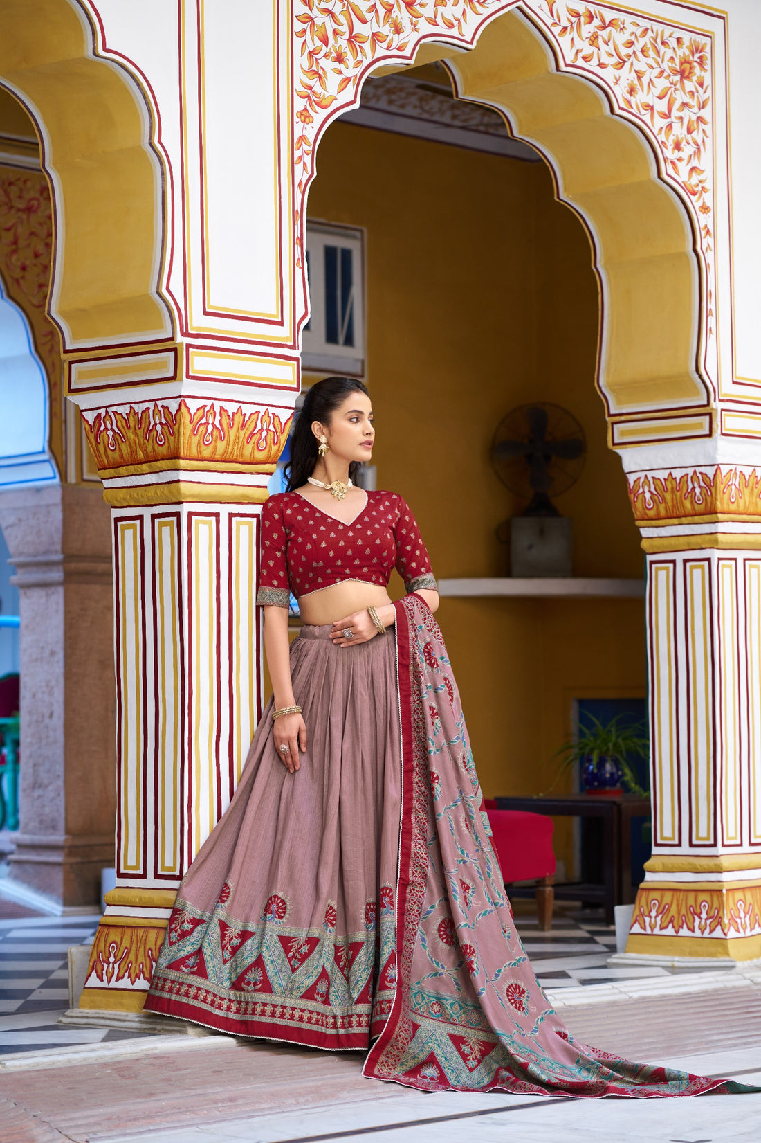 Clothendy Regal Maroon & Mauve Tasar Silk Lehenga Choli Set
