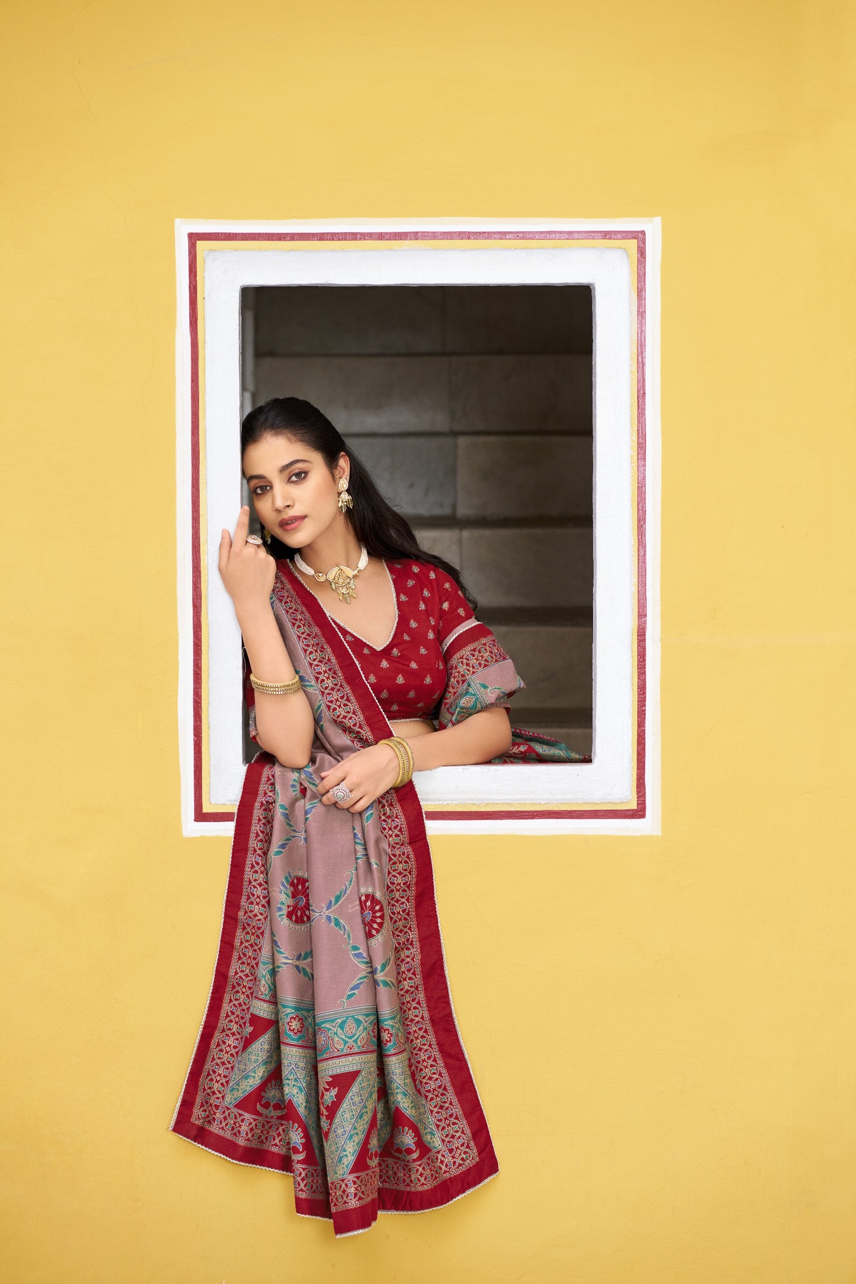 Clothendy Regal Maroon & Mauve Tasar Silk Lehenga Choli Set