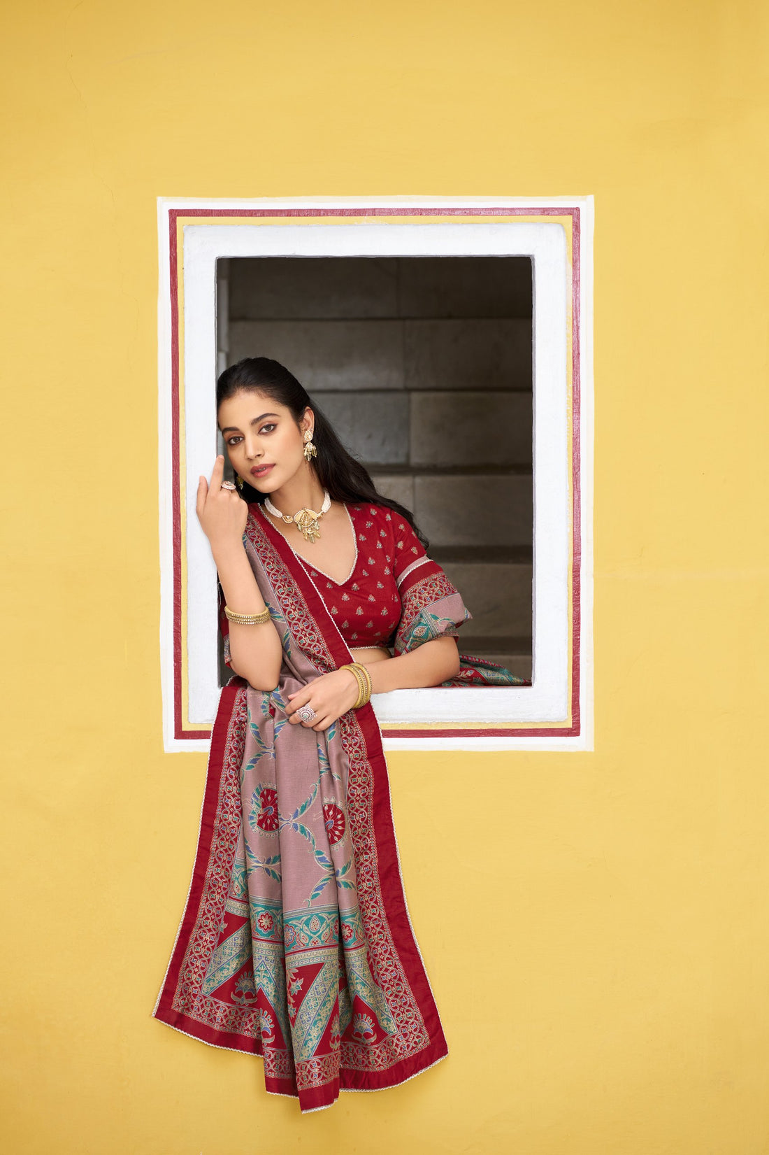 Clothendy Regal Maroon & Mauve Tasar Silk Lehenga Choli Set