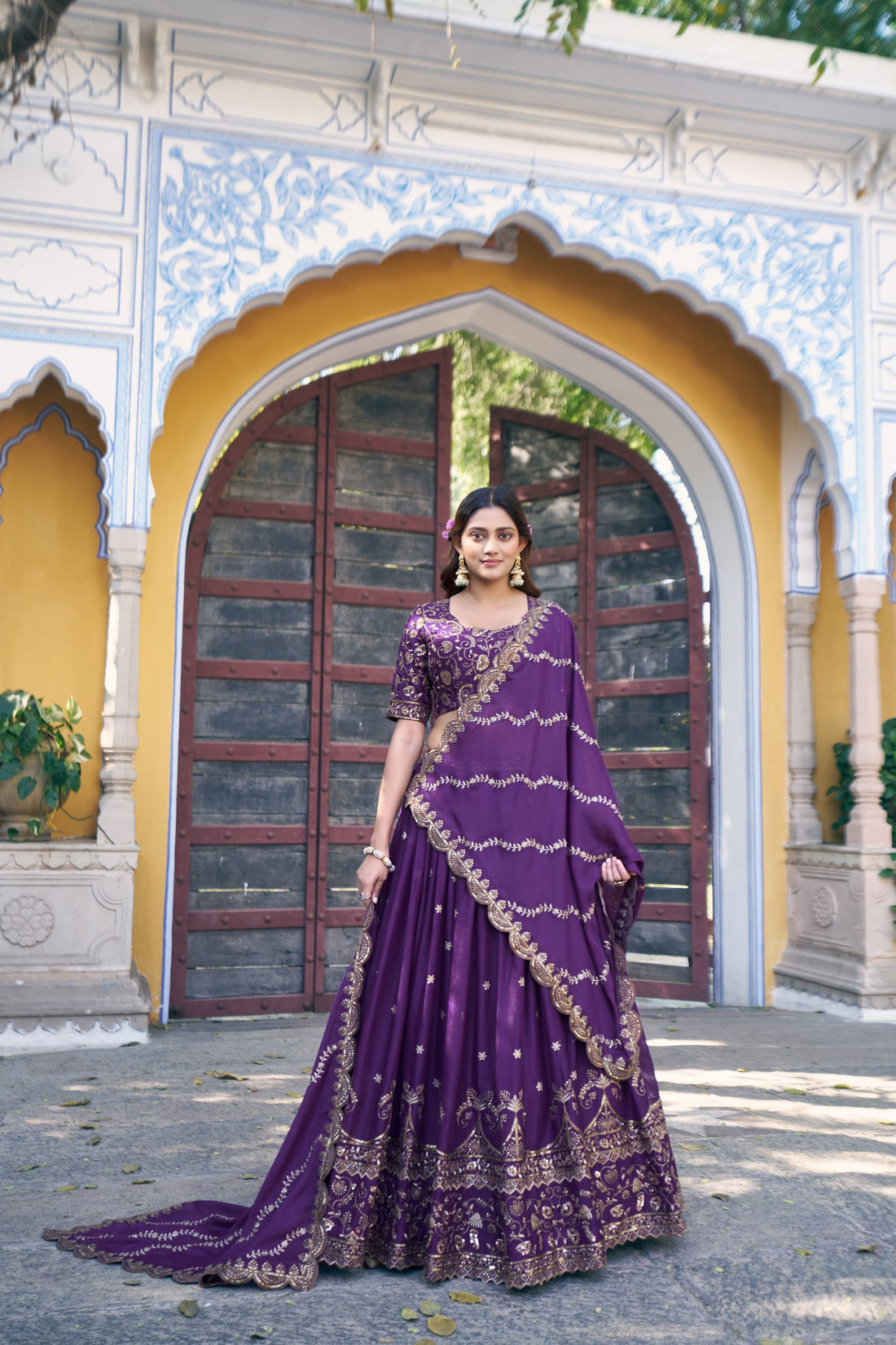 Royal Purple Star Georgette Designer Lehenga Choli with Zari, Sequins & Resham Embroidery