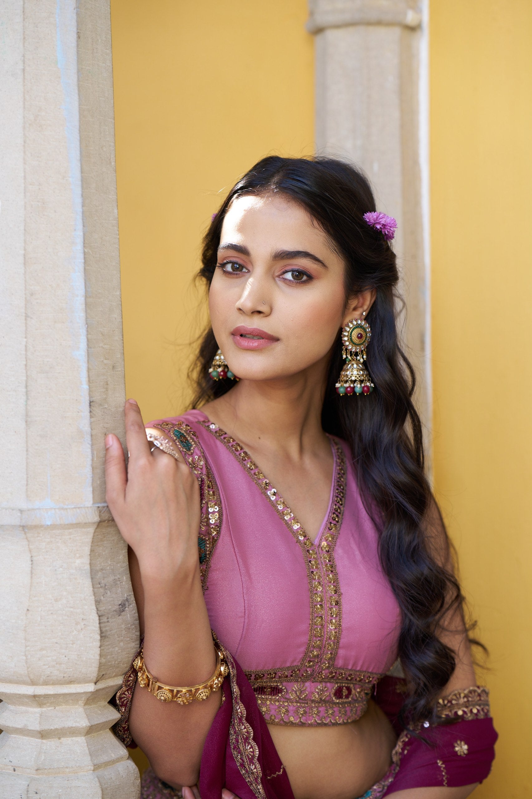 Dusty Rose Star Georgette Designer Lehenga Choli with Zari, Sequins & Resham Embroidery
