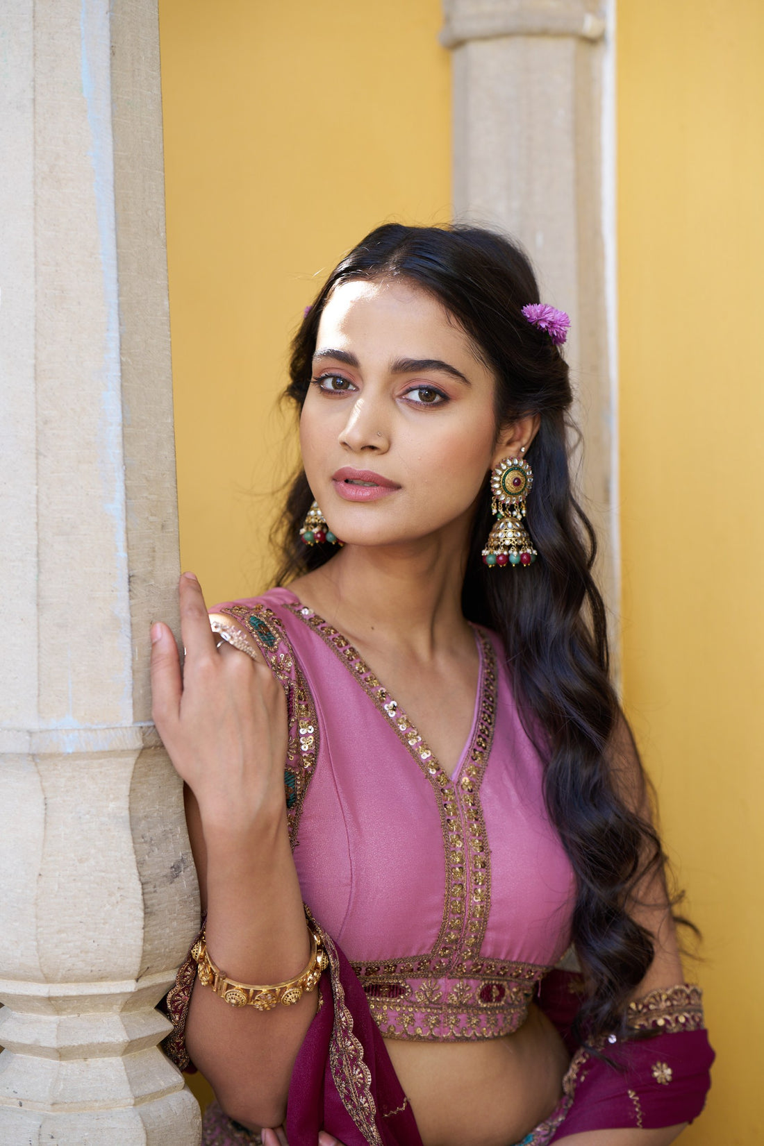 Dusty Rose Star Georgette Designer Lehenga Choli with Zari, Sequins & Resham Embroidery