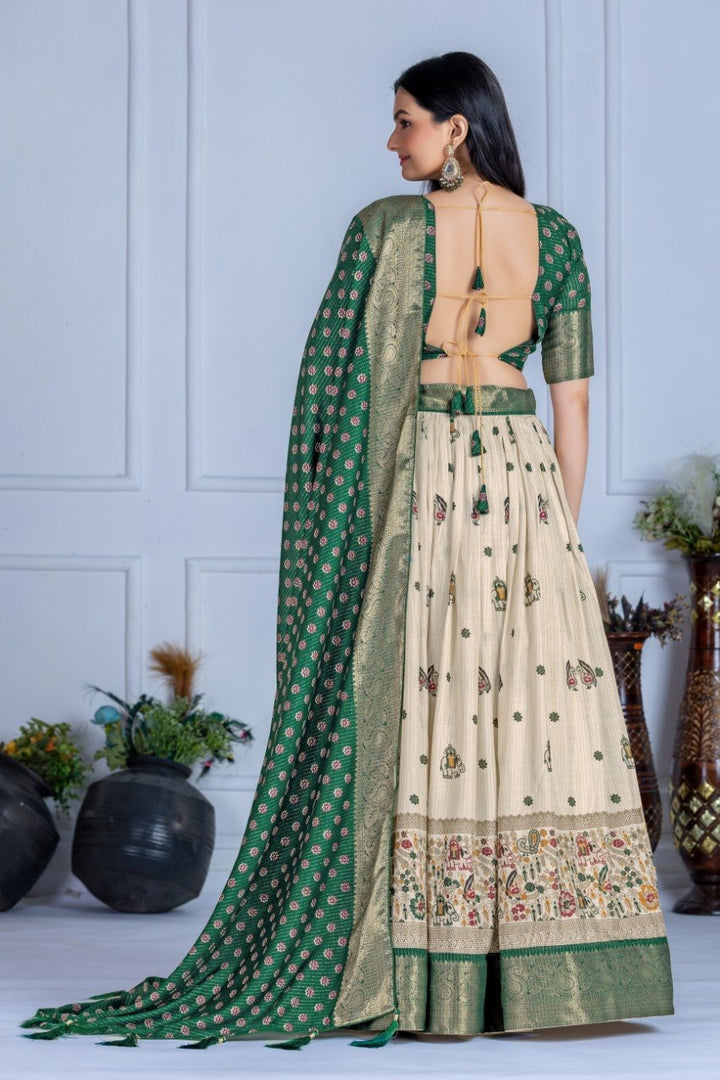 Emerald Green Lichi Silk Jacquard Lehenga Choli with Designer Dupatta