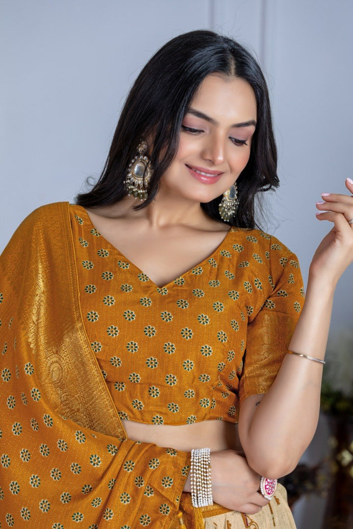 Mustard Yellow Lichi Silk Jacquard Lehenga Choli with Designer Dupatta