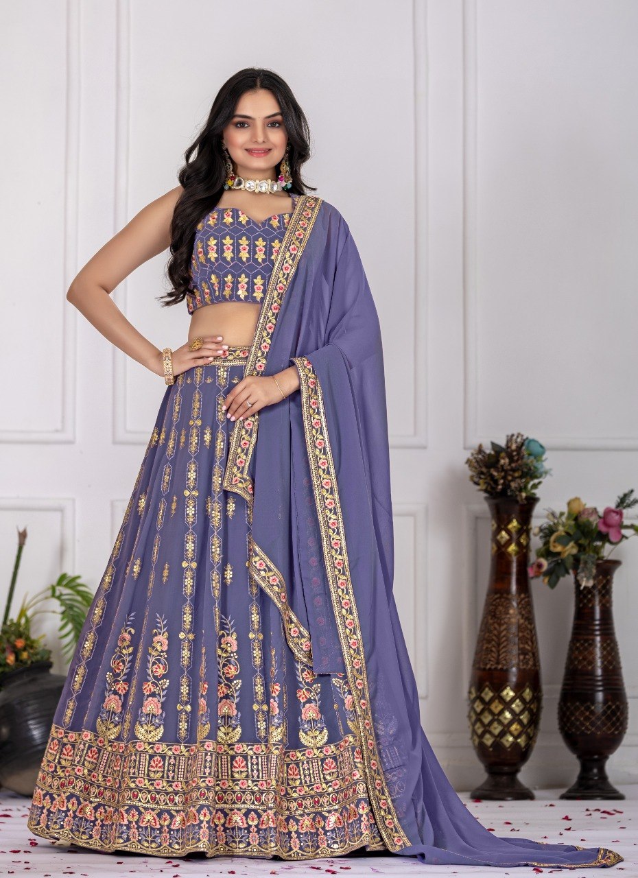 Lavender Faux Georgette Embroidered Lehenga Choli with Dupatta