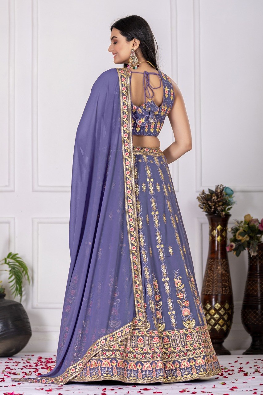 Lavender Faux Georgette Embroidered Lehenga Choli with Dupatta