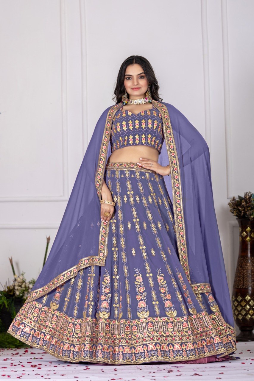 Lavender Faux Georgette Embroidered Lehenga Choli with Dupatta
