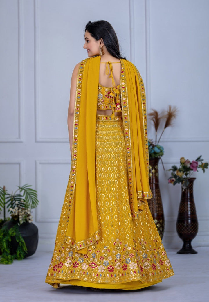Yellow Fox Georgette Embroidered Lehenga Choli with Dupatta