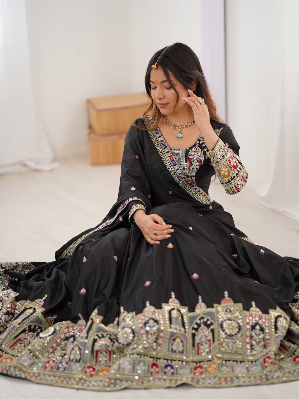Black Crepe Silk Lehenga Choli with Heritage Dori Embroidery & Designer Dupatta