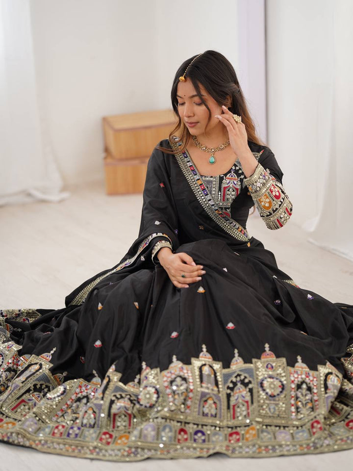 Black Crepe Silk Lehenga Choli with Heritage Dori Embroidery & Designer Dupatta