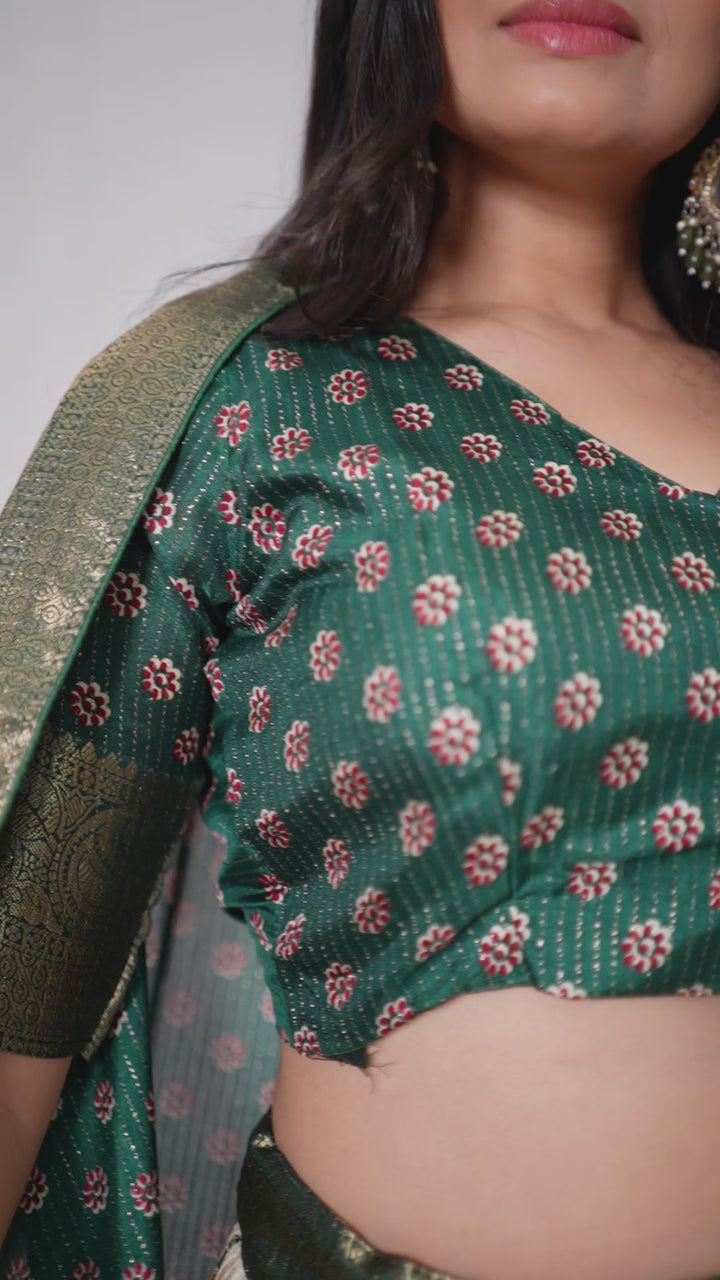 Emerald Green Lichi Silk Jacquard Lehenga Choli with Designer Dupatta