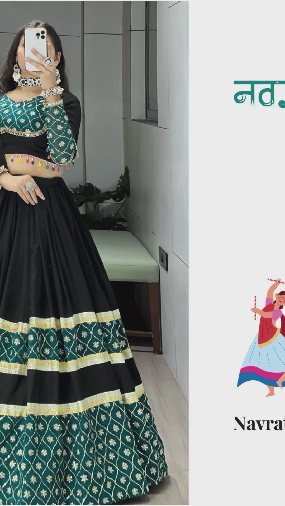 Women's Black Rayon Cotton Navratri Lehenga Choli with Sequins Embroidery, Faux Georgette Dupatta & 6 Meter Flair | Festive & Wedding Wear
