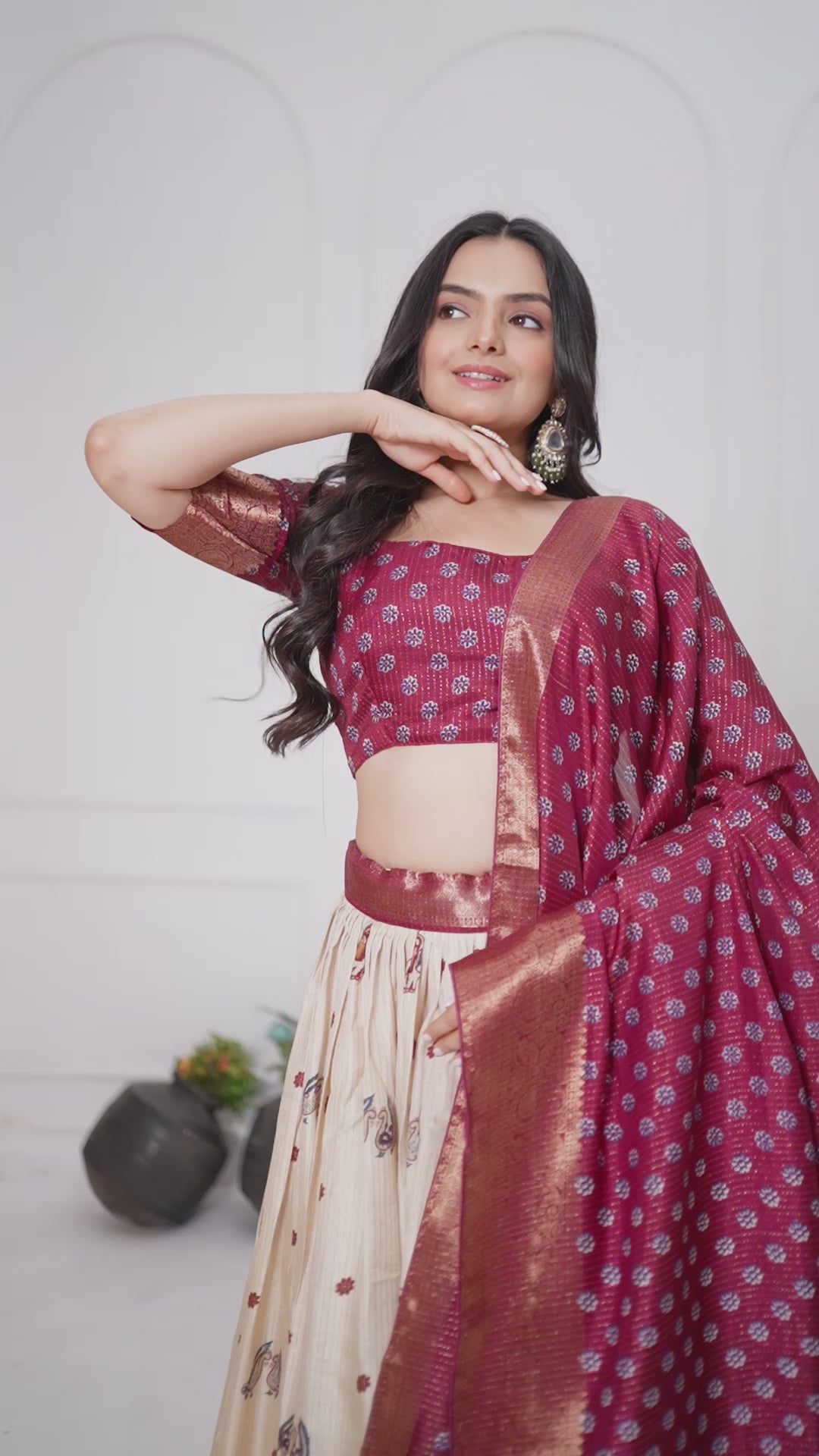 Maroon Lichi Silk Jacquard Lehenga Choli with Designer Dupatta