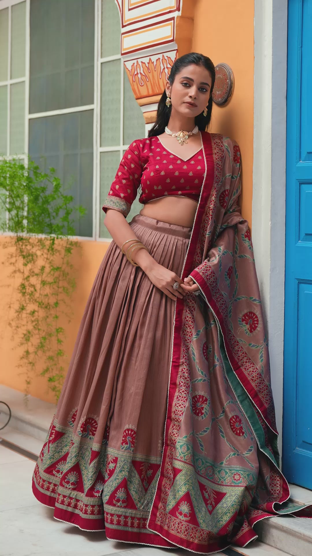 Clothendy Regal Maroon & Mauve Tasar Silk Lehenga Choli Set