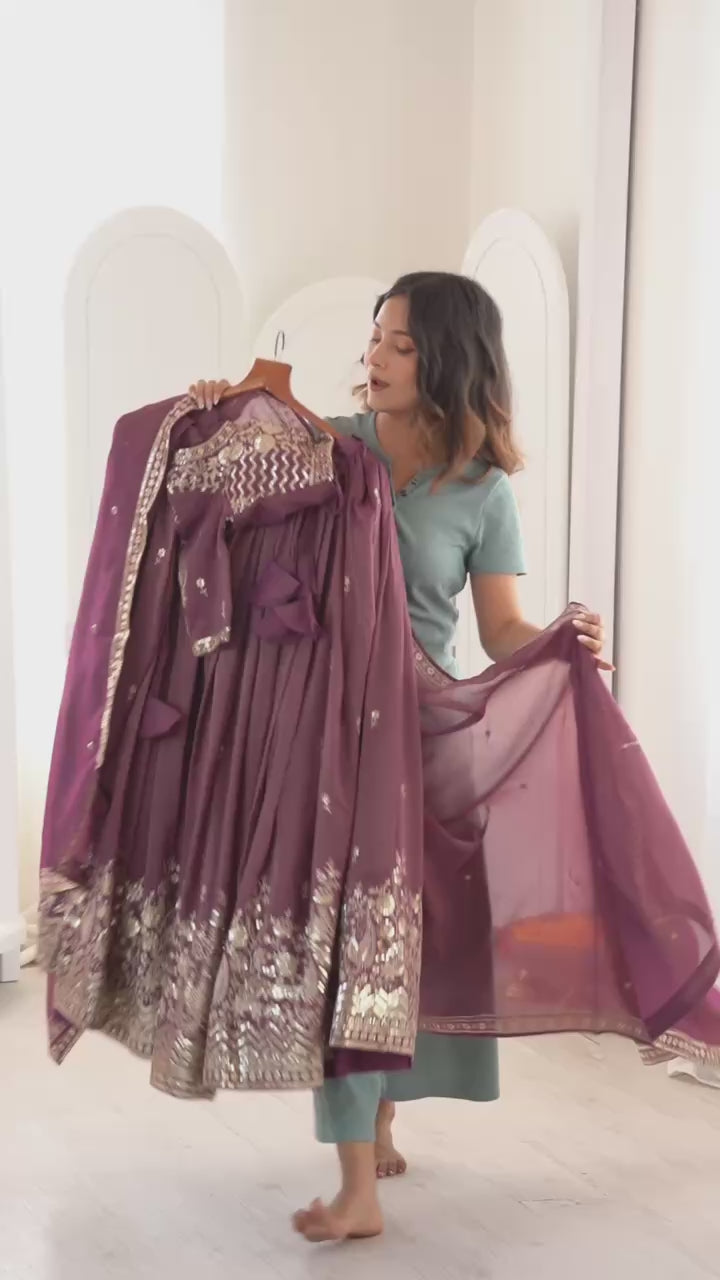 Dusty Mauve Embroidered Simmer Silk Lehenga Choli with Dupatta