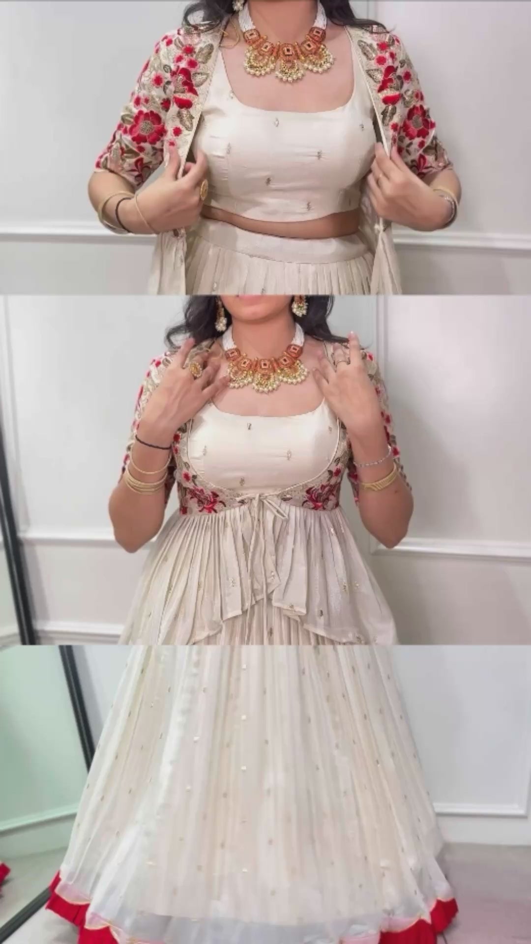 Ivory White Embroidered Lehenga Co-Ord Set with Peplum Koti for Women