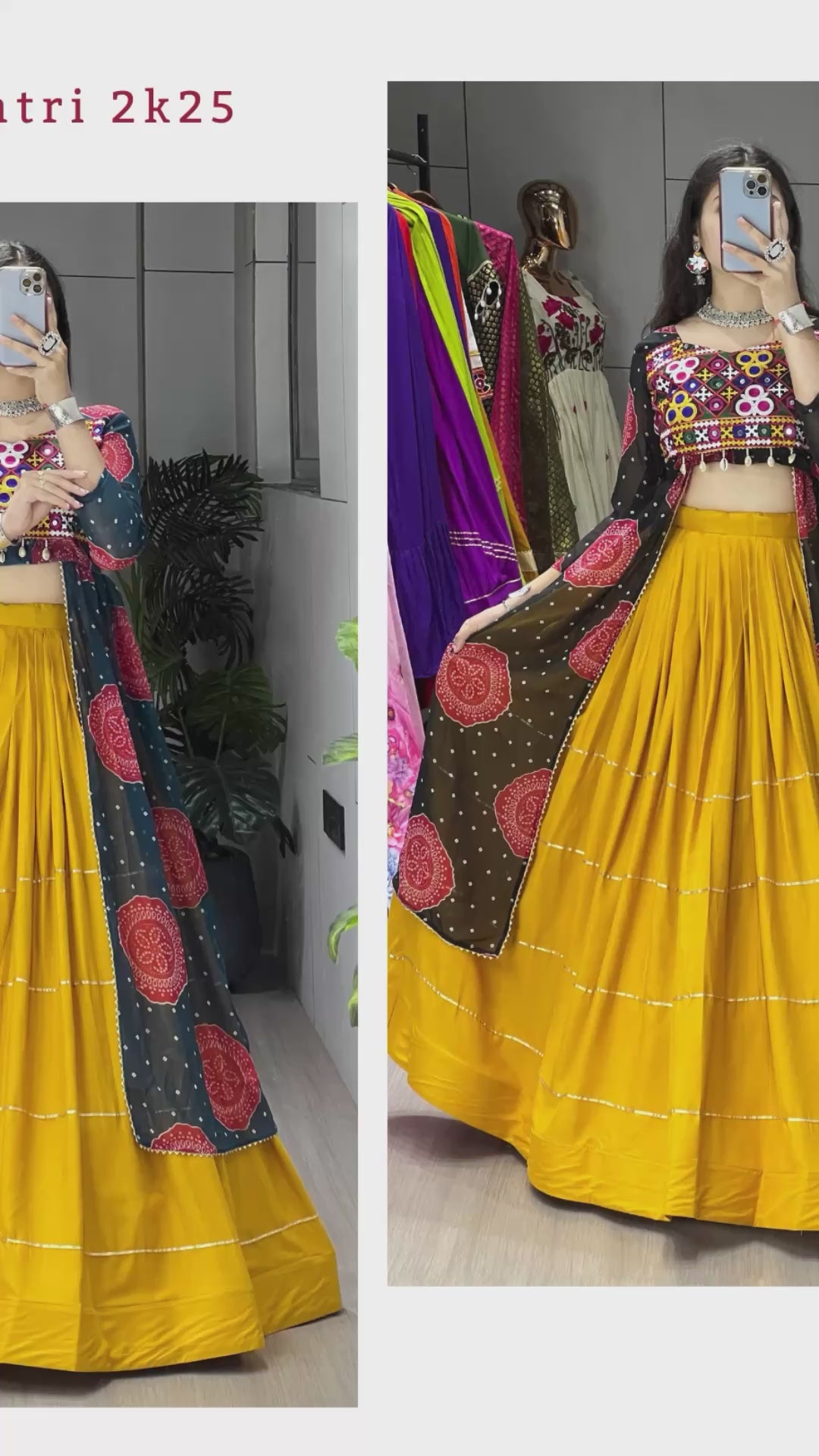 Women's Mustard Rayon Cotton Lehenga with Bandhani Printed Faux Georgette Kurti | Gamthi Work | Navratri, Garba & Festive Wear