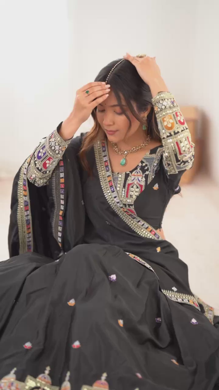 Black Crepe Silk Lehenga Choli with Heritage Dori Embroidery & Designer Dupatta