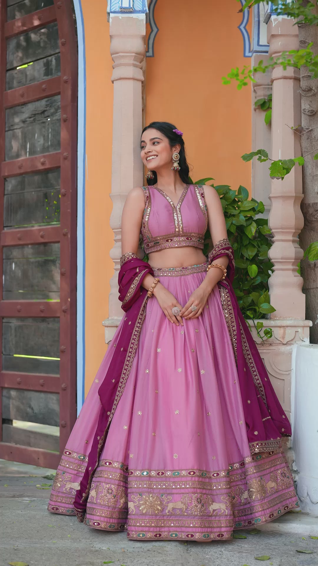 Dusty Rose Star Georgette Designer Lehenga Choli with Zari, Sequins & Resham Embroidery