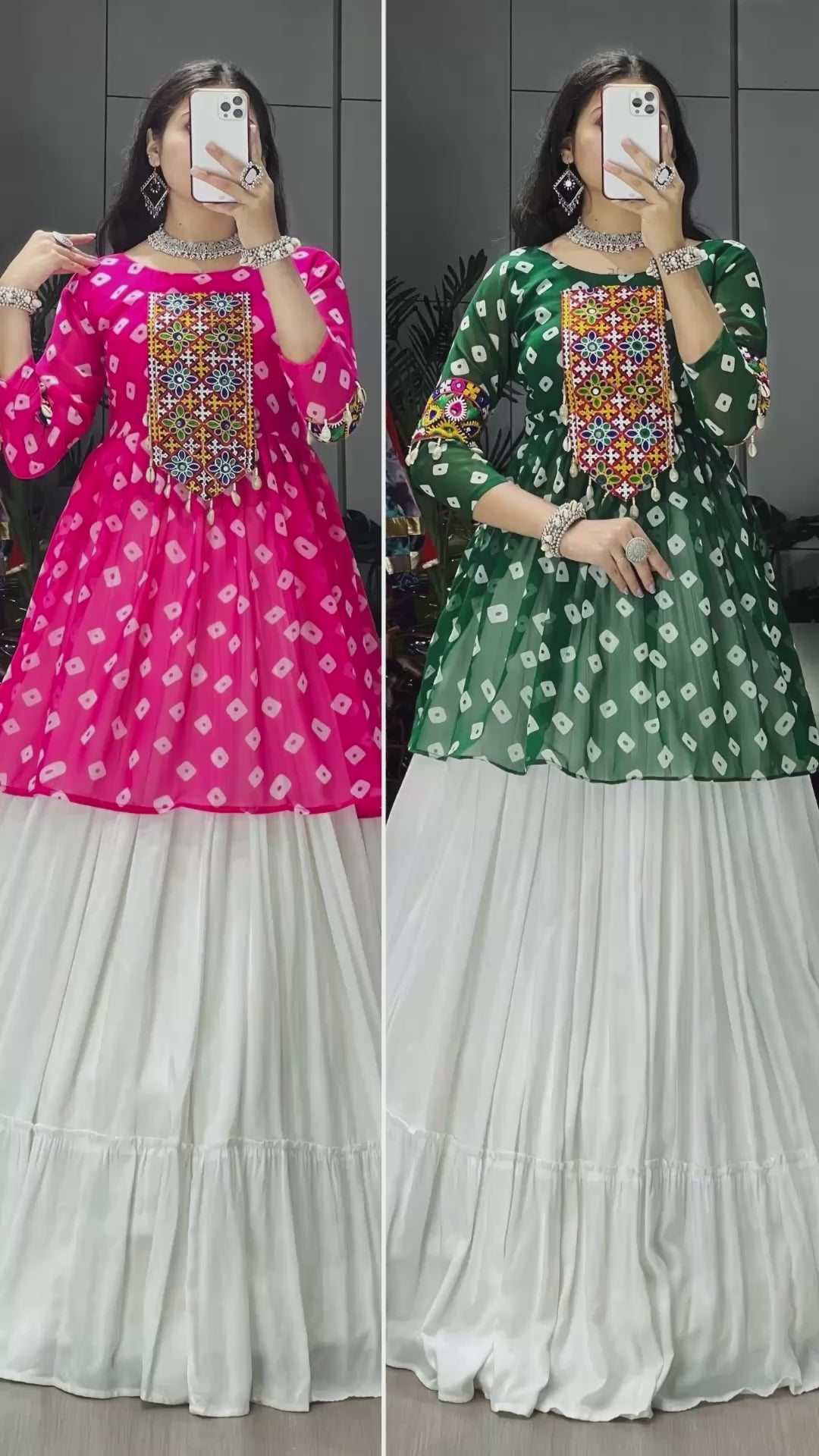 Women's Yellow Kediya Style Lehenga Set with Kutchi Mirror Work | Faux Georgette Navratri Garba Dress